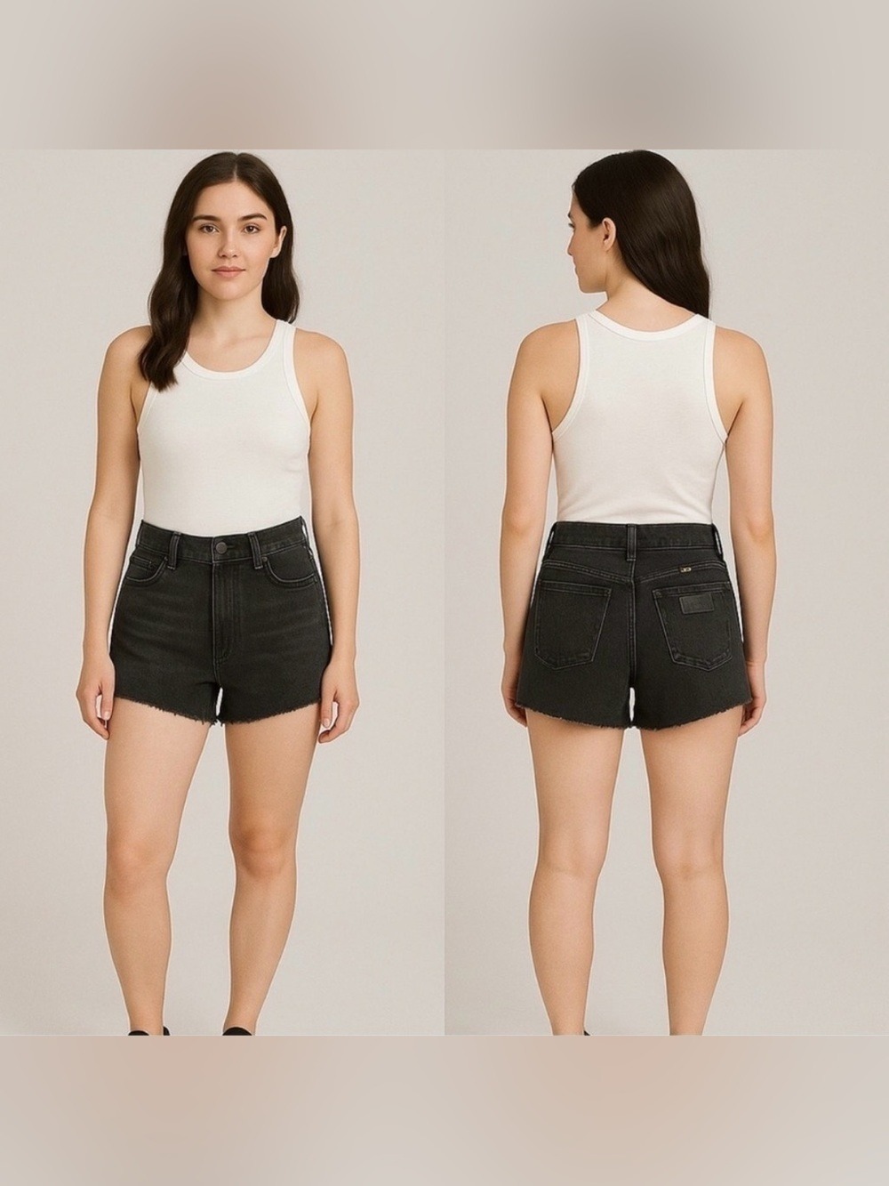 🔥 WRANGLER High Rise Festival Cut Off Shorts Size 27 Black Wash Raw Hem - Picture 12 of 12
